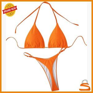 Large Halter Triangle Top G String Thong Bikini Set Polyester Blend